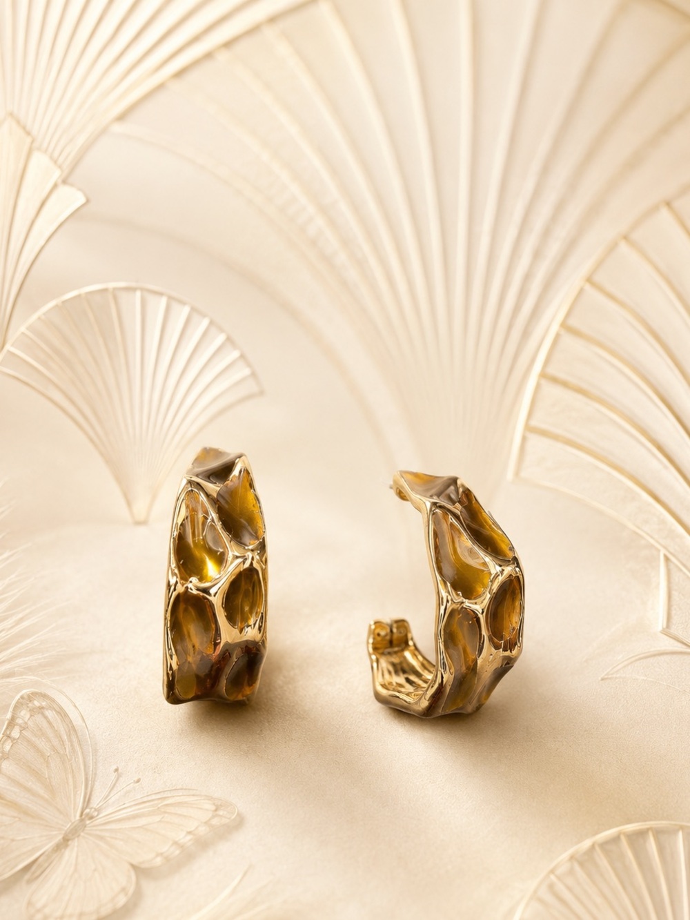 🆕❤️Bronze Enamelled Gold Textured Hoop Earrings - Women Jewelry